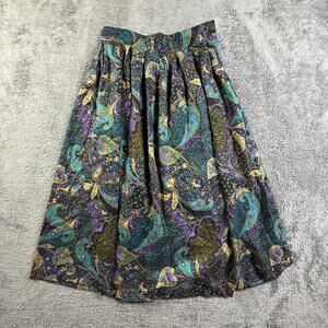 Vintage Lee David Paisley Skirt 11 12 Side Button Midi Boho Academia Rayon Japan